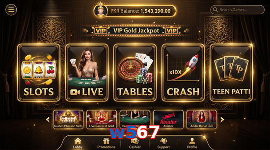 Main screen of W567 casino page for PK players