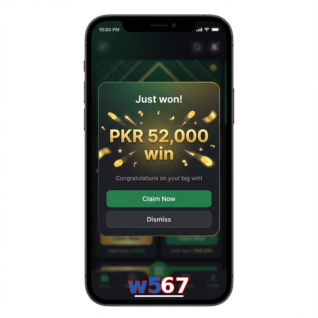 Main screen of W567 win page for PK players